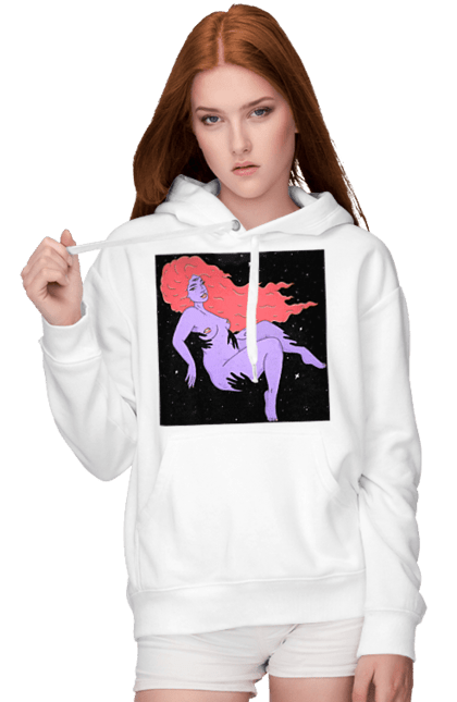 Women`s hoodie with prints Purple Girl In Black Dire. Girl, paw. 2070702
