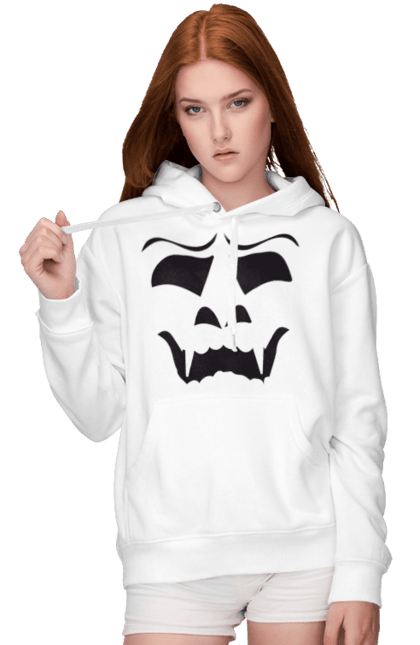 Women's hoodie with prints Halloween pumpkin face. Costume, halloween, holiday, october, october 31, pumpkin, scary, sweets, trick or treat. 2070702