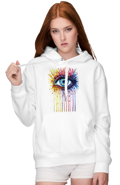 Women`s hoodie with prints Colorful Flowing Eye. Eye, paints. 2070702