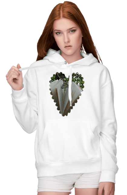 Women`s hoodie with prints Book valentine. Books, decoration, heart, heart shape, love, nature, reading, wood. 2070702