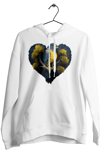 Women`s hoodie with prints Blue and yellow falcon. Falcon, flag of ukraine, heart, symbol of ukraine, tree, ukraine. 2070702