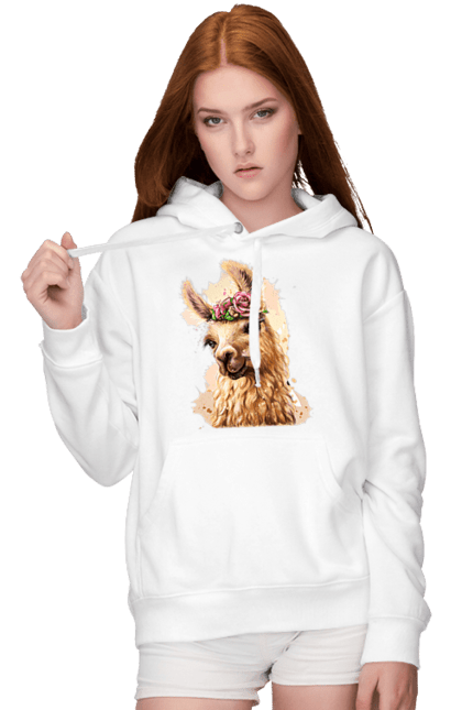 Жіноче худі з принтом "Лама Портрет". Лама, портрет, тварина. 2070702