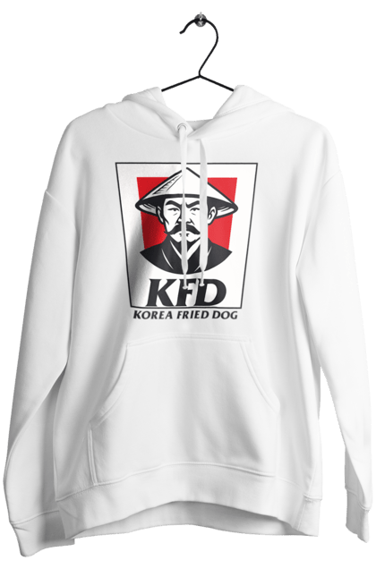 Жіноче худі з принтом "Korea Fried Dog". Бренди, гумор, жартівливі, кфц, літні, прикольні, смішні, фаст-фуд. 2070702