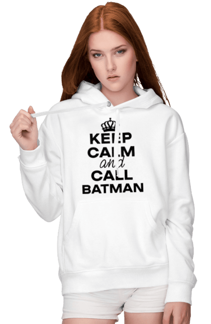 Жіноче худі з принтом "Keep Calm and Call Batman чорна". Бетмен, з написами, зберігай спокій, меми, популярні, прикольні. 2070702