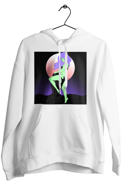 Women`s hoodie with prints Green Girl And The Moon. Alien, moon. 2070702