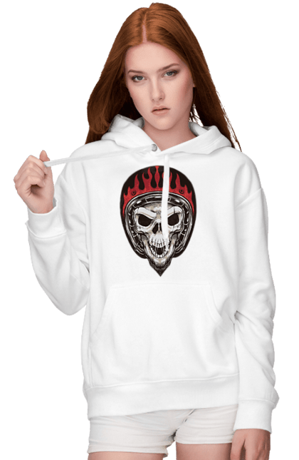 Жіноче худі з принтом "Череп в мотошоломі". Мото, скелет, череп, шолом. 2070702