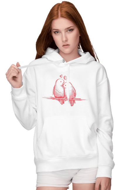 Women`s hoodie with prints Parrots In Love. Lovers, parrots. 2070702