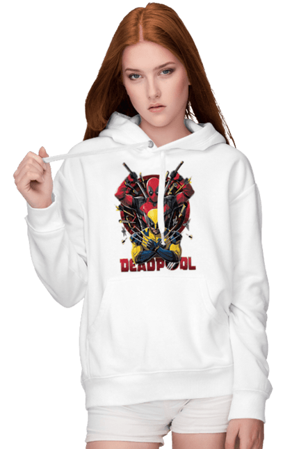 Women's hoodie with prints Deadpool & Wolverine. Action movie, comic, deadpool, fantasy, film, logan, marvel, mutant, superhero, x-men. 2070702