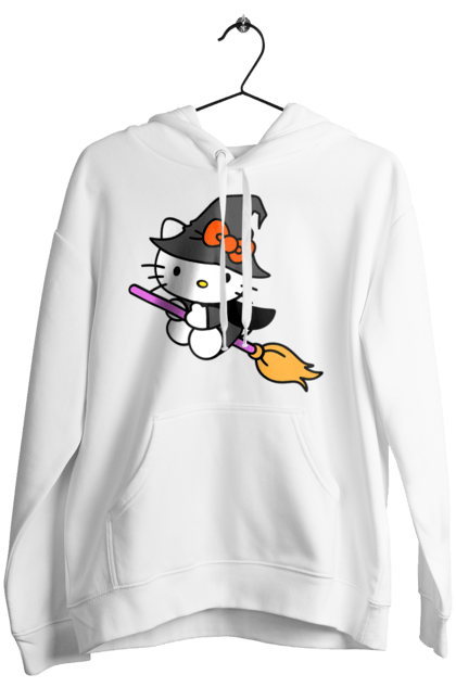 Women's hoodie with prints Hello Kitty Halloween. Brand, cat, character, halloween, hello kitty, kitten, kitty, witch. 2070702