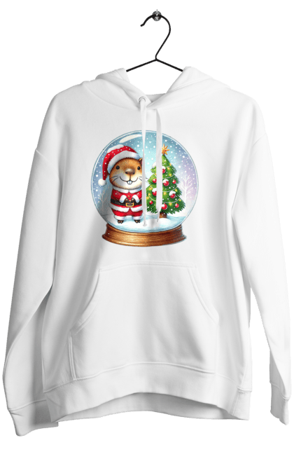 Women's hoodie with prints Christmas Capybara with a Tree. Animal, capybara, christmas, christmas capybara, christmas tree, gift, holiday, new year, new year`s gift, santa. 2070702