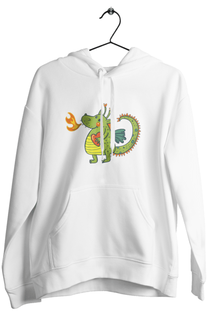 Women's hoodie with prints Dragon in love. Dragon, fire, green dragon, heart, hearts, love, new year, symbol 2024. 2070702