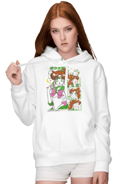 Women's hoodie with prints Sailor Moon Sailor Jupiter. Anime, drama, magical girl, makoto kino, sailor jupiter, sailor moon, tv series. 2070702