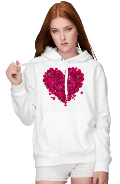 Women`s hoodie with prints Heart From Rose Petals. Petals, rose flower. 2070702