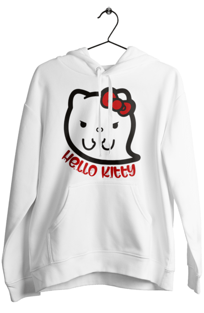 Женское худи с принтом Хелло Китти Хэллоуин. Ghost, halloween, hello kitty, бренд, кот, котенок, персонаж, привидение, хелло китти, хэллоуин. 2070702