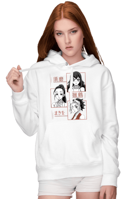 Women's hoodie with prints Demon Slayer Hinatsuru, Makio and Suma. Demon slayer, hinatsuru, makio, suma, tengen. 2070702