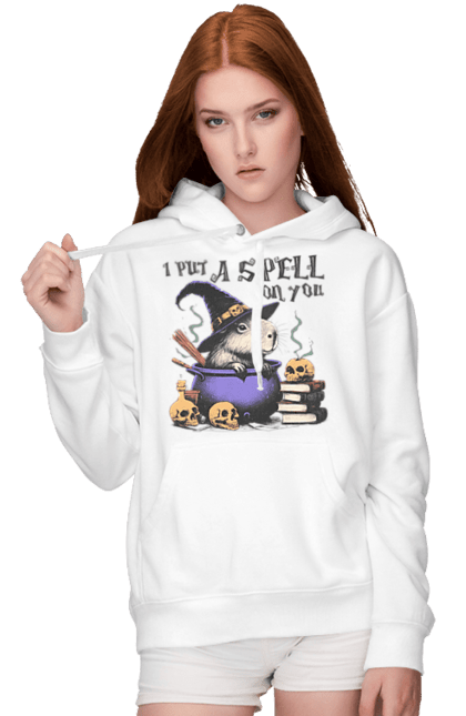 Women's hoodie with prints Capybara Halloween. Animal, capybara, ghost, halloween, holiday, moon, pumpkin, rodent, witch. 2070702