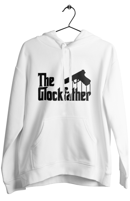 Women's hoodie with prints The Glockfather. Firearm, gangster, glock, glockfather, godfather reference, gun, pistol, weapon. 2070702