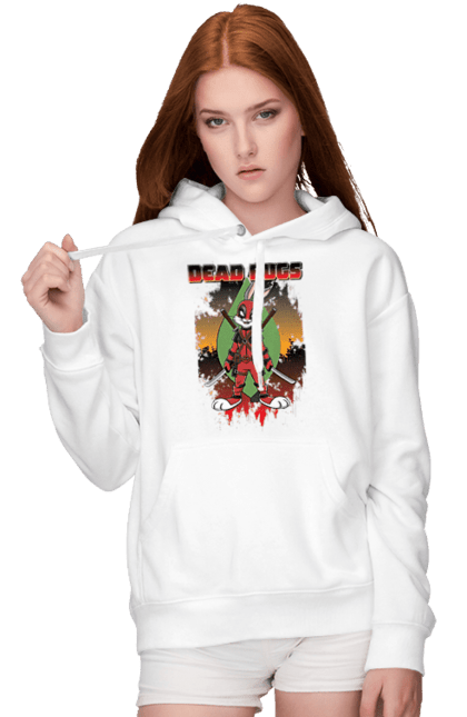 Women's hoodie with prints Bugs Bunny Deadpool. Bugs bunny, cartoon, deadpool, looney tunes, marvel, merrie melodies. 2070702