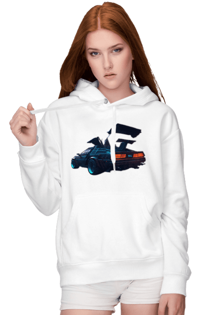 Женское худи с принтом DeLorean обратно в будущее. Автомобиль, делореан, из фильма. 2070702