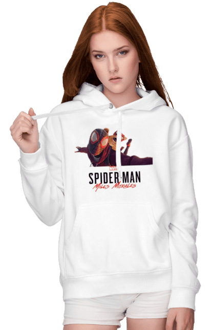 Жіноче худі з принтом "Людина Павук Майлз Моралес". Кіт людини павука, людина, людина павук, майлз моралес, павук. CustomPrint.market