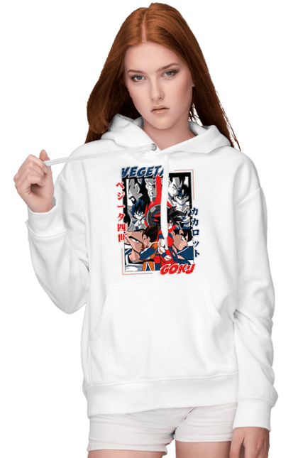 Women's hoodie with prints Dragon Ball. Anime, dragon ball, goku, manga, tv series, vegeta. 2070702