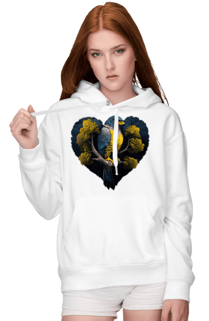 Women`s hoodie with prints Blue and yellow falcon. Falcon, flag of ukraine, heart, symbol of ukraine, tree, ukraine. 2070702