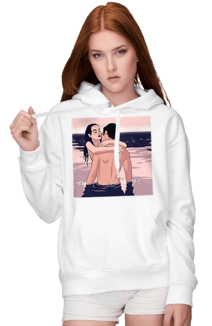 Women`s hoodie with prints Couple Hugging In The River. Couple, love, naked. 2070702