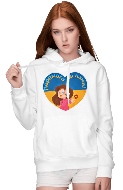 Жіноче худі з принтом "Перемога за нами". Im ukrainian, бавовна, війна, герб, доброго вечора, зсу, перемога за нами, прапор україни, русский корабль, україна. 2070702