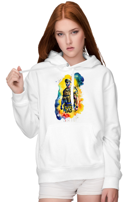 Жіноче худі з принтом "Супер тато ЗСУ". День батька, день тата, зсу, люблю тата, супер, супер тато, супер тато зсу, тато, тато зсу, україна. 2070702