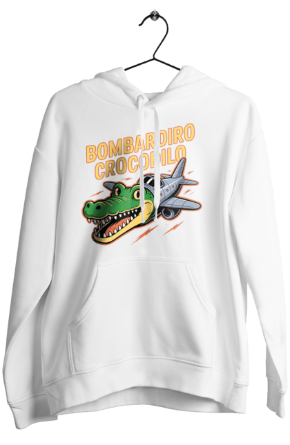 Жіноче худі з принтом "Bombardino Crocodilo". Bombardino, bombardino crocodilo, crocodilo, бомбардиро крокодило, бомбардіно крокоділо, крокодил, крокодил літак, крокодил мем, мем бомбардине крокодило, меми. 2070702