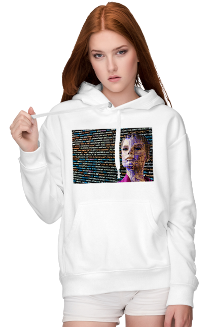 Жіноче худі з принтом "Штучний Розум". Айті, айтішник, гик, жінка, знання, інженер, інтелект, кібер, кібернетика, кіборг, код, комп, комп`ютерник, кристал, машинне навчання, мікросхема, мозок, портрет, програміст, професіонал, професія, розробник, розум, світиться, світло, хакер, чіп, штучний інтелект, штучний розум. 2070702