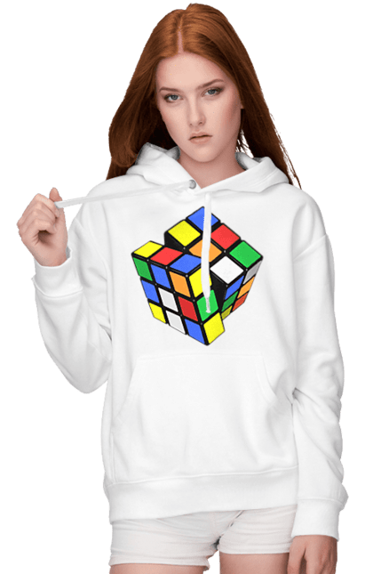 Жіноче худі з принтом "Кубик Рубика". Головоломка, гра, дозвілля, іграшка, кубик, кубик рубика, різнокольоровий, розвага, рубик, рубика, яскравий. KRUTO.  Магазин популярних футболок