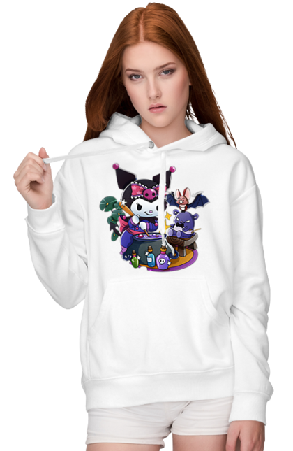 Women`s hoodie with prints Hello Kitty Kuromi. Anime, character, hello kitty, kuromi, my melody, sanrio. 2070702