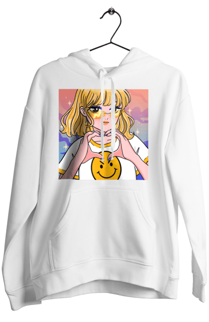 Жіноче худі з принтом "Жовта Дівчинка". Аніме, дівчинка, смайл. 2070702