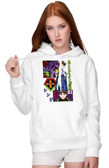 Women's hoodie with prints Evangelion. Angel, anime, eva 01, evangelion, manga, neon genesis evangelion, shinji. 2070702