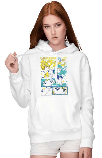 Women's hoodie with prints Sailor Uranus and Neptune. Anime, drama, magical girl, neptune, sailor moon, tv series, uranus. 2070702