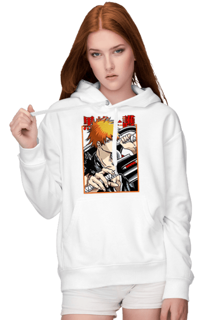 Женское худи с принтом Блич Ичиго Куросаки. Anime, bleach, ichigo kurosaki, manga, аниме, блич, ичиго, ичиго куросаки, манга. 2070702