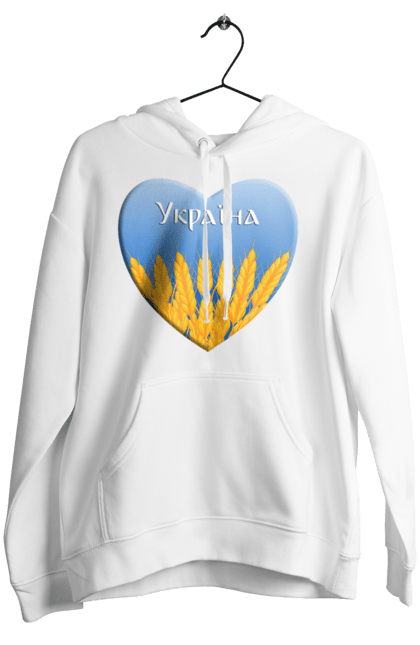 Жіноче худі з принтом "Серце з колосками Україна". Воля, колоски, небо, перемога, прапор україни, пшениця, серце, символ україни, україна. 2070702