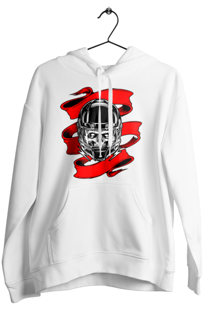 Women`s hoodie with prints Skull in a motorcycle helmet. Helmet, moto, skull, tape. 2070702