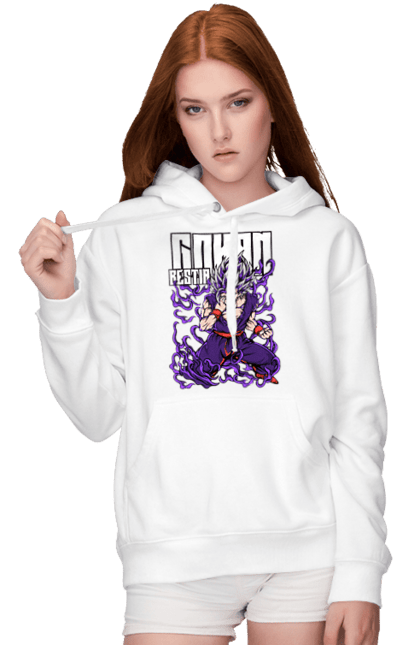 Women's hoodie with prints Dragon Ball Gohan. Anime, dragon ball, gohan, goku, manga, tv series, vegeta. 2070702