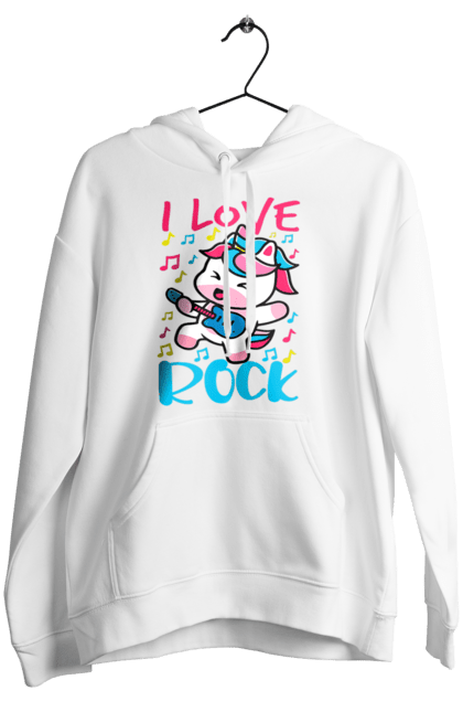 Women's hoodie with prints Unicorn. Animals, fairy creatures, guitar, horn, mane, music, purple, rock, unicorn, violet. 2070702