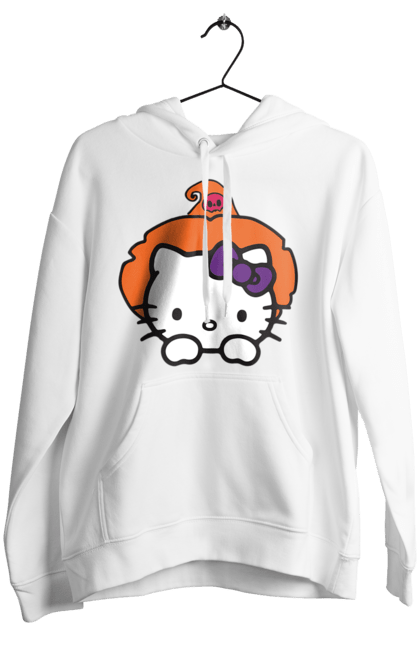 Женское худи с принтом Хелло Китти Хэллоуин. Halloween, hello kitty, witch, бренд, ведьма, кот, котенок, персонаж, хелло китти, хэллоуин. 2070702