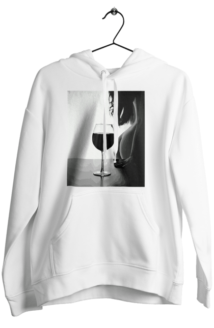 Women`s hoodie with prints A glass of wine. Expectation, friday again, grace, woman`s body. 2070702