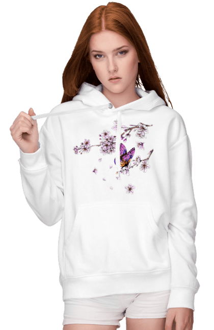 Жіноче худі з принтом "Метелик І Сакура". Весна, дерево, метелик, сакура. 2070702
