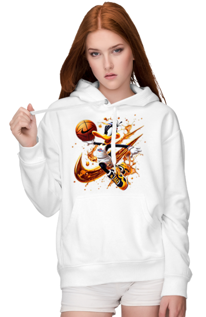 Women's hoodie with prints Daffy Duck Nike. Cartoon, character, daffy duck, duck, looney tunes, merrie melodies, nike, warner brothers. 2070702