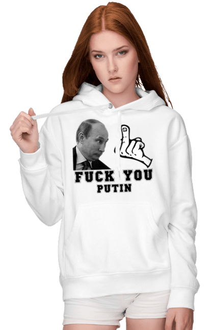 Жіноче худі з принтом "Fuck you Putin". Бавовна, военний корабль, всу, герб, доброго вечора, зсу, прапор, україна, флаг. futbolka.stylus.ua