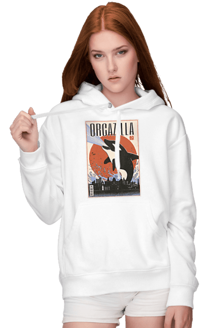 Women's hoodie with prints Orcazilla. Cartoon style design, graphic, japan print, japanese, japanese art, japanese poster, japanese poster orca, ocean wildlife, orca, orcazilla. 2070702