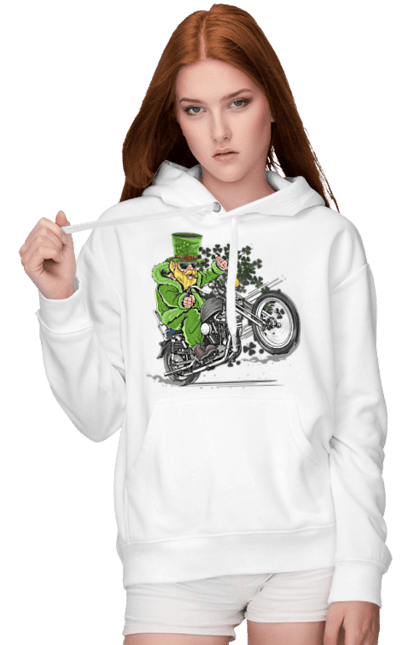 Жіноче худі з принтом "Патрік На Мотоциклі". Мотоцикл, патрик, свято. 2070702
