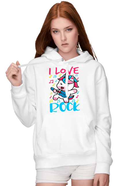 Women's hoodie with prints Unicorn. Animals, fairy creatures, guitar, horn, mane, music, purple, rock, unicorn, violet. 2070702