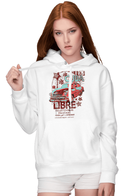 Women`s hoodie with prints Cuba, Machine. Cuba, retro. 2070702